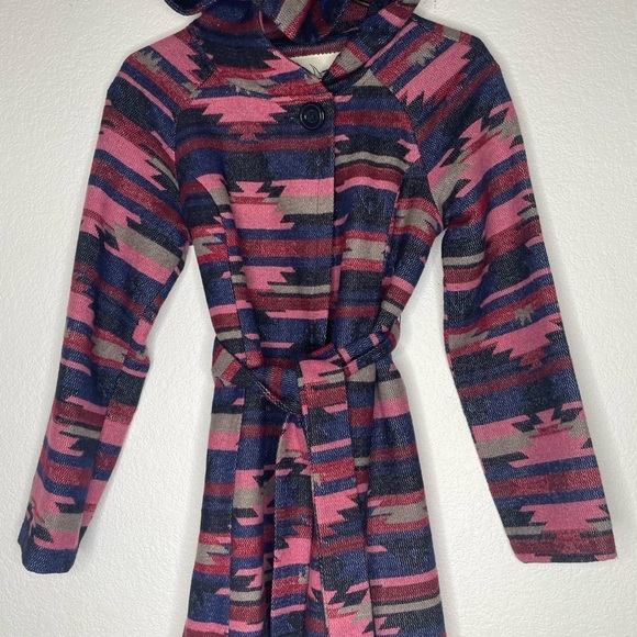Anthropologie Tabitha jacket hooded belted pink and black “Leona” sz Small - Picture 5 of 9